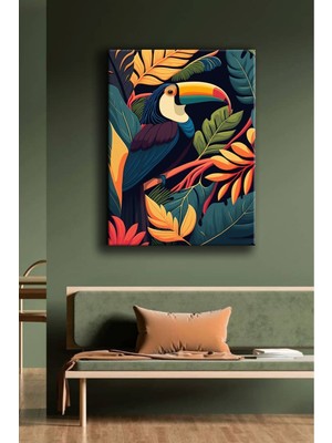 Tosbart Yapraklar Içinde Kuş Modern Dekoratif Kanvas