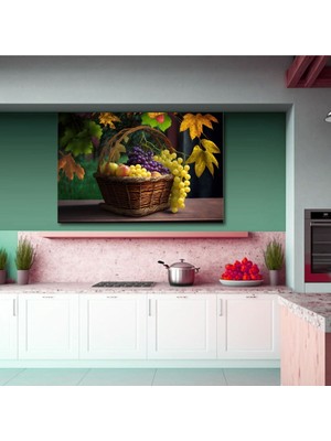 Tosbart Meyve Dolu Sepet Mutfak Ve Kafelere Asmalık Kanvas Tablo
