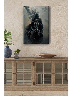 Tosbart Siyah At Üzerindeki Gölge Yağlı Kanvas Tablo