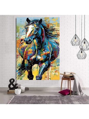 Tosbart Renkli Koşan At Hd Kanvas Tablo Ev,Ofis /005-E