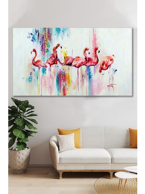 Tosbart Yağlı Boya Görünümlü Flamingo Kanvas Tablo