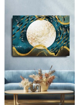 Tosbart Dekoratif Soyut Altın Balıklar Sürreal Kanvas Duvar Tablosu 70x100 Cm