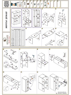 Kenzlife çamaşır-kurutma makinesi dolabı şahrurmdf sol byz 187*120*60 çekmeceli % 100 FULL MDF