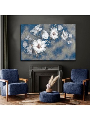 Tosbart Çiçek Tablosu Dallarda Çiçek Petrol Mavisi