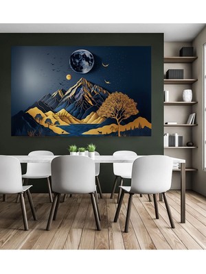 Tosbart 3d Görünümlü Modern Mavi Gold Dağ Hd Kanvas Tablo