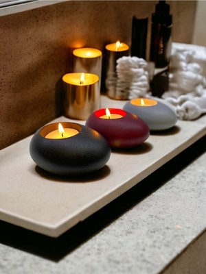 Three Drops Minimal Dekoratif Beton Tealight Mumluk 3'lü Set | Siyah-Bordo-Gri |