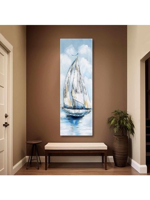 Tosbart Mavi Sularda Yelkenli Dekoratif Dikey Panaromik Kanvas Tablo