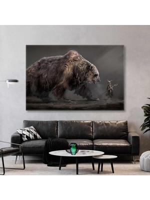 Tosbart Karizmatik Ayı Ve Karşısında Sopasıyla Duran Model Yatay Kanvas Tablo