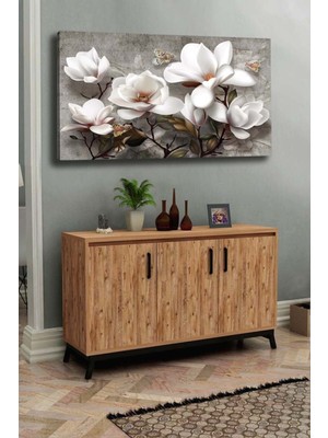 Tosbart Kanvas Duvar Tablosu Beyaz Çiçek Temalı Dekoratif Tablo