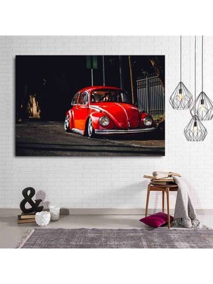 Tosbart Nostaljik Kırmızı Vosvos Dekoratif Kanvas Tablo Premium