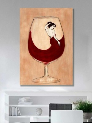 Tosbart Şarap Kadın - Kanvas Tablo Salon Oturma Yatak Odası Ofis Antre Cafe Için Duvar Dekoru