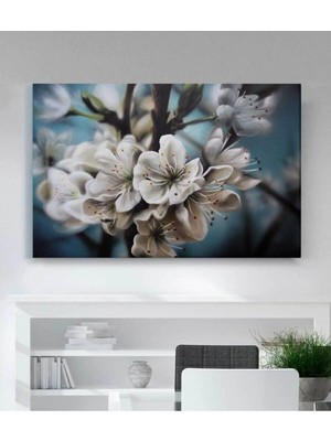 Tosbart Tasarım Turkuaz - Beyaz Çiçek Hd Kanvas Tablo