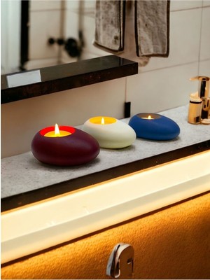 Ogish Concept Three Drops Minimal Dekoratif Beton Tealight Mumluk 3'lü Set [ Bordo-Beyaz-Mavi ]