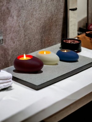 Ogish Concept Three Drops Minimal Dekoratif Beton Tealight Mumluk 3'lü Set [ Bordo-Beyaz-Mavi ]