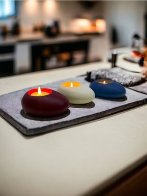 Ogish Concept Three Drops Minimal Dekoratif Beton Tealight Mumluk 3'lü Set [ Bordo-Beyaz-Mavi ]