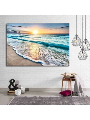 Tosbart Resimli Tablo Köpüklü Dalgalar Gün Batımı Dekoratif Kanvas Tablo Manzara