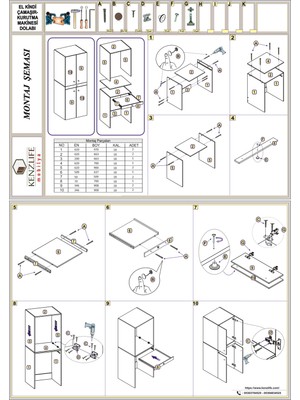 Kenzlife çamaşır-kurutma makinesi dolabı el kindi byz 187*070*60 çekmeceli kapaklı banyo