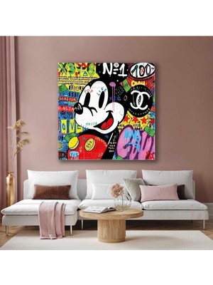 Tosbart Mickie Mouse Grafitti Sokak Sanatı Sevimli Fare Dikey Kanvas Tablo