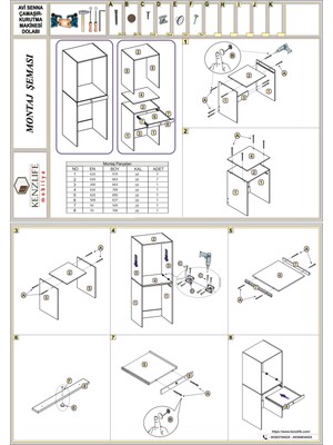 Kenzlife çamaşır-kurutma makinesi dolabı avi senna cvz 187*070*60 çekmeceli banyo