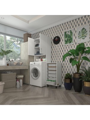 Kenzlife  Çamaşır Makinesi Dolabı Avdotyasepet Byz 06 Lı Banyo Arkalıksız Kurutma Bulaşık