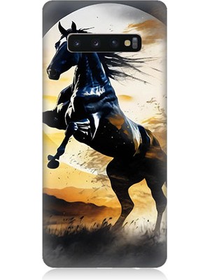 Teknomeg Samsung Galaxy S10 Plus Uyumlu Şaha Kalkmış At  Desenli Silikon Kılıf