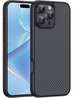 Casesuar iPhone 16 Pro Kılıf Magsafe Şarj Özellikli Karbon Fiber Tasarımlı Zore Elnino Kapak-Siyah-Siyah