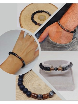 Yaşam Tohumu Hematit & Oniks Taşı 8mm  Tasarım Bileklik Hawaii Model (52300)