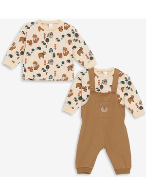 Lcw Baby Nakışlı Erkek Bebek Salopet ve Tişört 2'li Takım