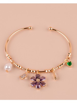 Portakal Esintisi Ayarlanabilir Çiçekli Charm Kadın Kelepçe Bileklik