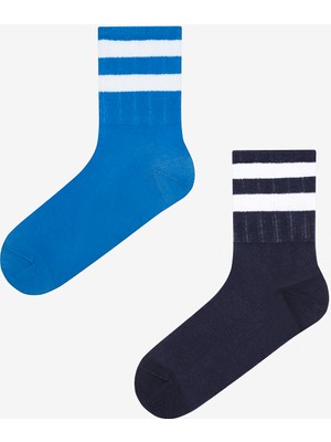 Striped 2li Mavi Lacivert Tenis Soket Çorap