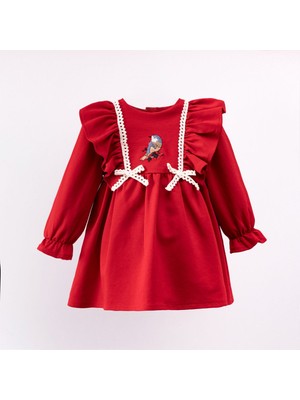 Kuş Nakışlı Kız Bebek Elbise