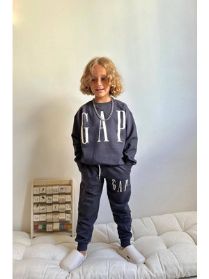 Sacro Kids Gap Baskılı Eşofman-Sweatshirt 3 Iplik Kışlık Erkek Çocuk Takım