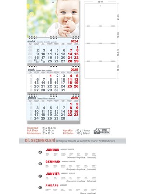 Trend Hediyelik Sevimli Bebek Temalı Büyük Gemici Takvim Mavi Üç Parça Spiralli