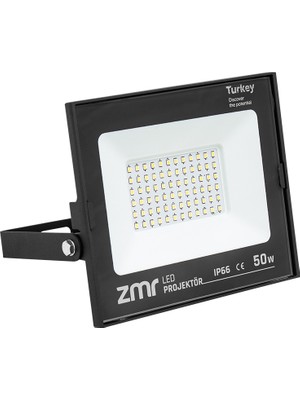 Zmr 50 Watt 6500K IP66 150* Işık Açısı 220 Volt Siyah Slim Kasa LED Projektör (4767)