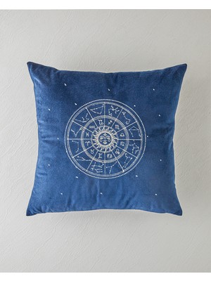English Home Zodiac Kadife Nakışlı Kırlent Kılıfı 45x45 cm Lacivert
