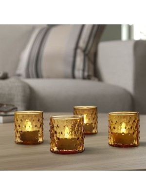 Tekno Trust Hutlös 4 Lü Set 6 cm Koyu Sarı Cam Tealight Mumluk Şamdan