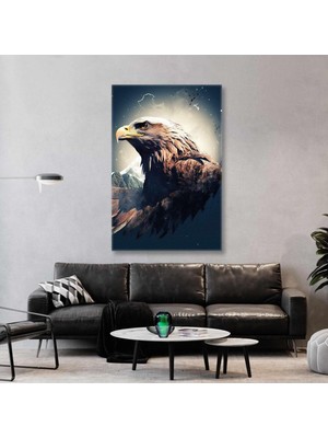 TosbArt Gece Gökyüzü Dağlar Karizmetik Kartal Kuş Dikey Kanvas Tablo