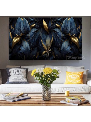 TosbArt Gold Detaylı Çiçekler Kanvas Tablo