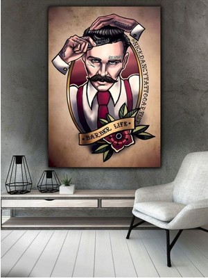 TosbArt Retro Berber Shop Erkek Kuaför Berber Model Özgün Tasarım Kanvas Tablo