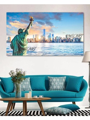 TosbArt Özgürlük Heykeli New York City Gün Batımı  Kanvas Tablo Ev Ofis