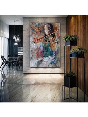 TosbArt Keman Çalan Kadın Müzik Soyut Sanat Sokak Sanatı Dekor Kanvas Tablo