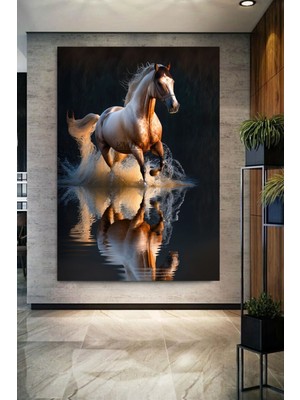 TosbArt Koşan At Su Ile Yansımalı Yapay Zeka  Kanvas Tablo