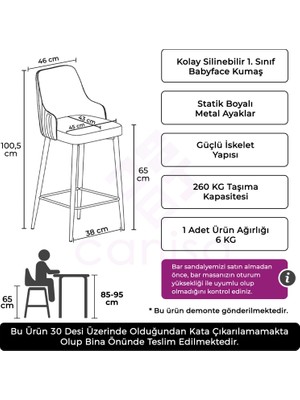 Canisa Concept Tera Serisi, Mutfak Bar Sandalyesi,  Babyface Kumaş, Siyah Metal Ayak 1 Adet Sandalye