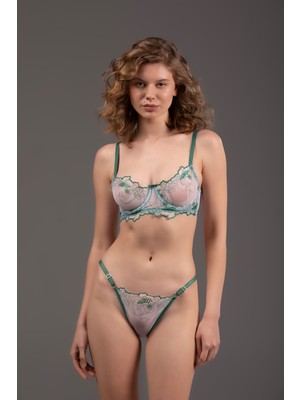 Sparkle and Glimmer Benedetta Green – Romantik Çiçek Işlemeli Yeşil Dantel Lingerie Takım