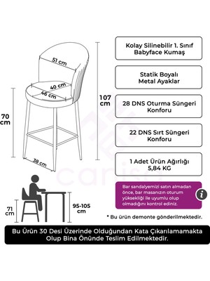 Canisa Concept Fora Serisi Ada Mutfak Sandalyesi Babyface Kumaş Bar Sandalyesi Siyah Metal Ayak