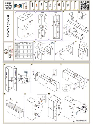 Kenzlife çamaşır-kurutma makinesi dolabı kapaklı yaromira sol byz 180*120*60 banyo arkalıksız