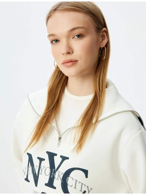 Koton 5WAL10194IK 010 Ekru Genc Kız Jersey Sweatshırt