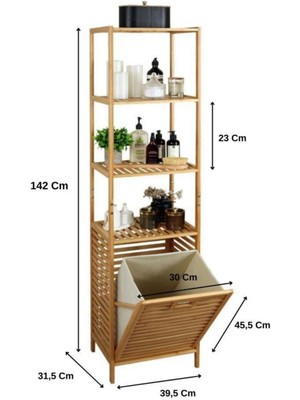 Digithome Bambu Kirli Sepetli 4 Raflı Çok Amaçlı Banyo Düzenleyici Çamaşır Sepeti Organizer DB-0009