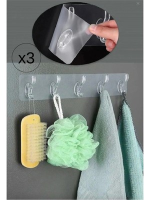 İncirop Yapışkanlı Şeffaf Askı 3 Adet 5'li Yapışkanlı Askı