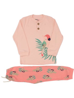 Kız Çocuk Pembe Papağan Baskılı 2'li Pijama Takımı - 1014743